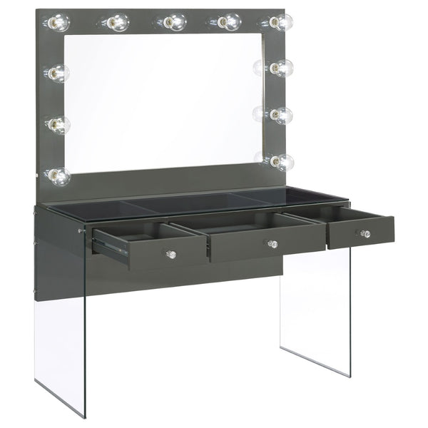 English Elm Katelyne Hollywood Glam Makeup Vanity with Lighted Mirror and Tempered Glass Top B062S01892