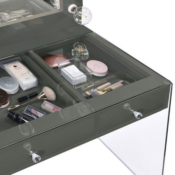 English Elm Katelyne Hollywood Glam Makeup Vanity with Lighted Mirror and Tempered Glass Top B062S01892