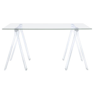 English Elm Roda Tempered Glass Writing Desk with Acrylic Sawhorse Legs for Modern Home Office B062S01893