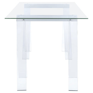 English Elm Roda Tempered Glass Writing Desk with Acrylic Sawhorse Legs for Modern Home Office B062S01893