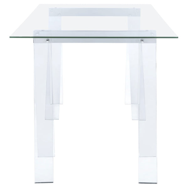 English Elm Roda Tempered Glass Writing Desk with Acrylic Sawhorse Legs for Modern Home Office B062S01893