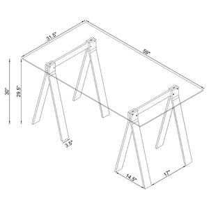 English Elm Roda Tempered Glass Writing Desk with Acrylic Sawhorse Legs for Modern Home Office B062S01893