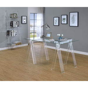 English Elm Roda Tempered Glass Writing Desk with Acrylic Sawhorse Legs for Modern Home Office B062S01893