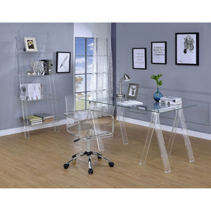 English Elm Roda Tempered Glass Writing Desk with Acrylic Sawhorse Legs for Modern Home Office B062S01893