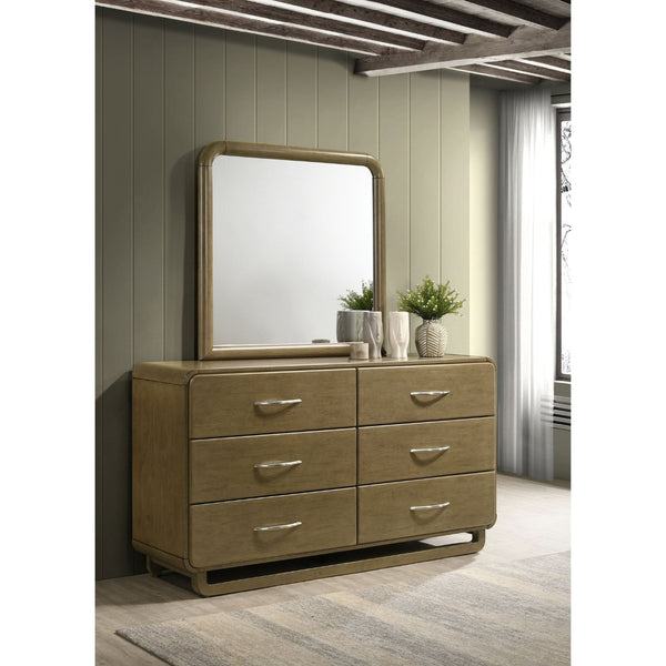 English Elm Bernardo Six Drawer Dresser with Mirror Nutmeg Finish Retro Bedroom Storage Set B062S01894