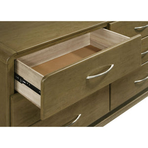 English Elm Bernardo Six Drawer Dresser with Mirror Nutmeg Finish Retro Bedroom Storage Set B062S01894