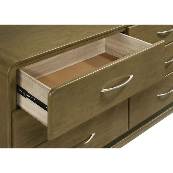 English Elm Bernardo Six Drawer Dresser with Mirror Nutmeg Finish Retro Bedroom Storage Set B062S01894