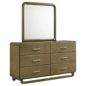 English Elm Bernardo Six Drawer Dresser with Mirror Nutmeg Finish Retro Bedroom Storage Set B062S01894