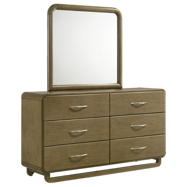 English Elm Bernardo Six Drawer Dresser with Mirror Nutmeg Finish Retro Bedroom Storage Set B062S01894