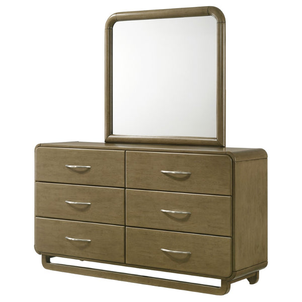 English Elm Bernardo Six Drawer Dresser with Mirror Nutmeg Finish Retro Bedroom Storage Set B062S01894