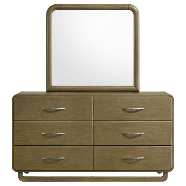 English Elm Bernardo Six Drawer Dresser with Mirror Nutmeg Finish Retro Bedroom Storage Set B062S01894