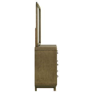 English Elm Bernardo Six Drawer Dresser with Mirror Nutmeg Finish Retro Bedroom Storage Set B062S01894