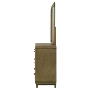 English Elm Bernardo Six Drawer Dresser with Mirror Nutmeg Finish Retro Bedroom Storage Set B062S01894