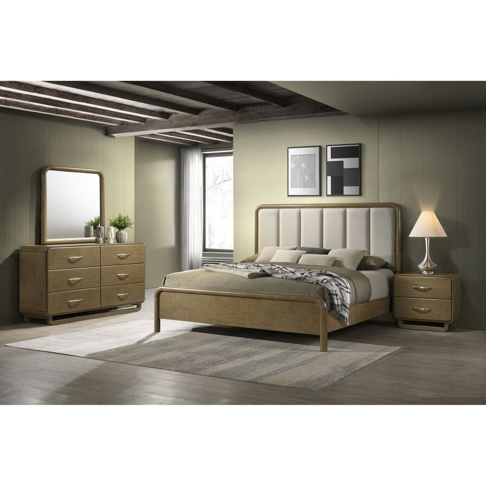 English Elm Bernardo Queen Bedroom Set with Boucle Headboard Nutmeg Finish and Nickel Hardware B062S01895