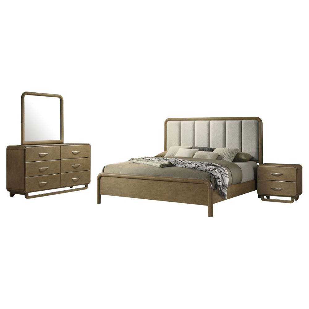 English Elm Bernardo Queen Bedroom Set with Boucle Headboard Nutmeg Finish and Nickel Hardware B062S01895