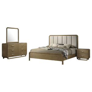 English Elm Bernardo Queen Bedroom Set with Boucle Headboard Nutmeg Finish and Nickel Hardware B062S01895