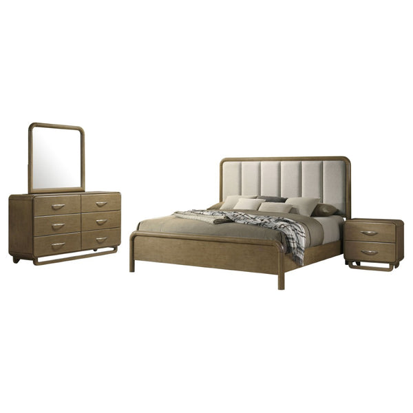English Elm Bernardo Queen Bedroom Set with Boucle Headboard Nutmeg Finish and Nickel Hardware B062S01895