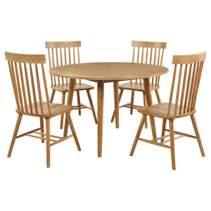 English Elm Finley Round Dining Set Windsor Spindle Chairs Ash Wood 5 Piece Mid-century Table Brown B062S01897
