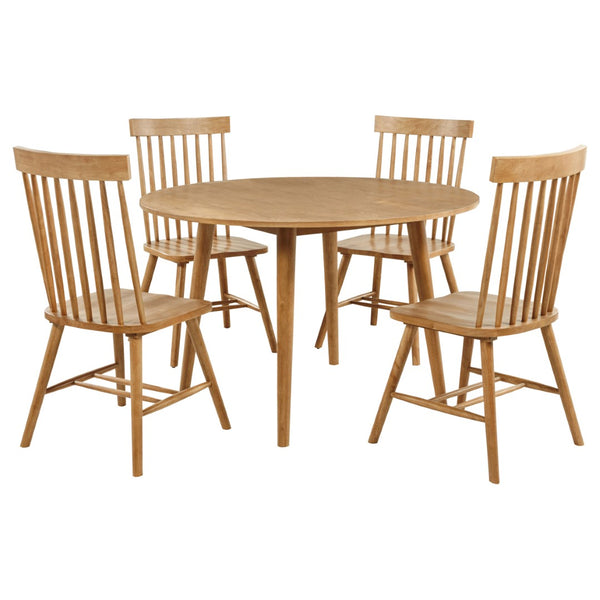 English Elm Finley Round Dining Set Windsor Spindle Chairs Ash Wood 5 Piece Mid-century Table Brown B062S01897