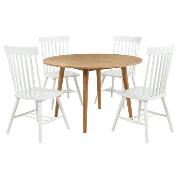 English Elm Finley Round Dining Set Windsor Spindle Chairs Ash Wood 5 Piece Mid-century Table B062S01898