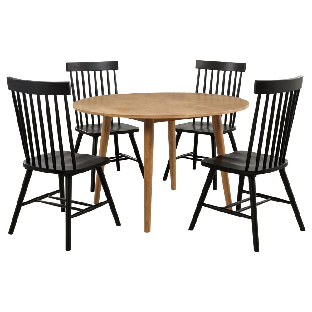 English Elm Finley Round Dining Set Windsor Spindle Chairs Ash Wood 5 Piece Mid-century Table Brown and Black B062S01899