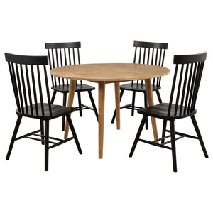 English Elm Finley Round Dining Set Windsor Spindle Chairs Ash Wood 5 Piece Mid-century Table Brown and Black B062S01899