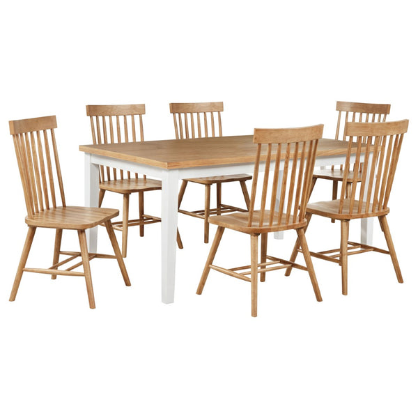 English Elm Aldren Seven Piece Farmhouse Dining Set with Windsor Spindle Chairs and Two-tone Finish Light Ash B062S01900