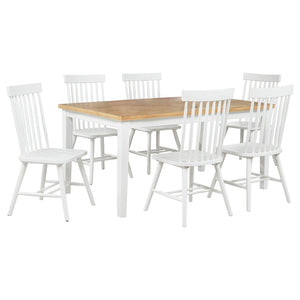 English Elm Aldren Seven Piece Farmhouse Dining Set with Windsor Spindle Chairs and Two-tone Finish White B062S01901