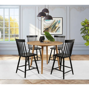 English Elm Sutton Round Counter Height Dining Set Windsor Spindle Chairs Rubberwood Kitchen Table Light Ash and Black B062S01904