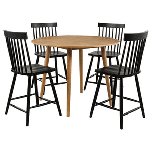 English Elm Sutton Round Counter Height Dining Set Windsor Spindle Chairs Rubberwood Kitchen Table Light Ash and Black B062S01904
