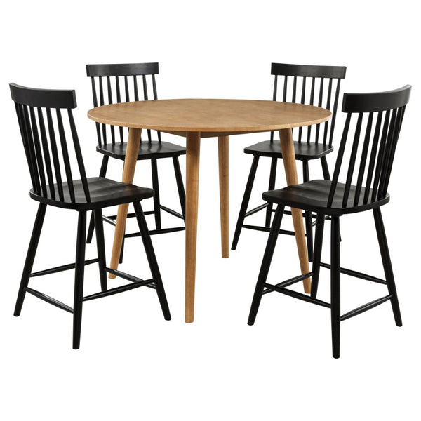 English Elm Sutton Round Counter Height Dining Set Windsor Spindle Chairs Rubberwood Kitchen Table Light Ash and Black B062S01904