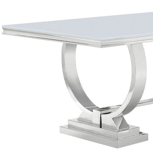English Elm Mercy Tempered Glass Dining Table Seats Eight with Polished Steel Trestle Base B062S01905