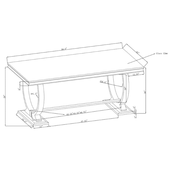 English Elm Mercy Tempered Glass Dining Table Seats Eight with Polished Steel Trestle Base B062S01905