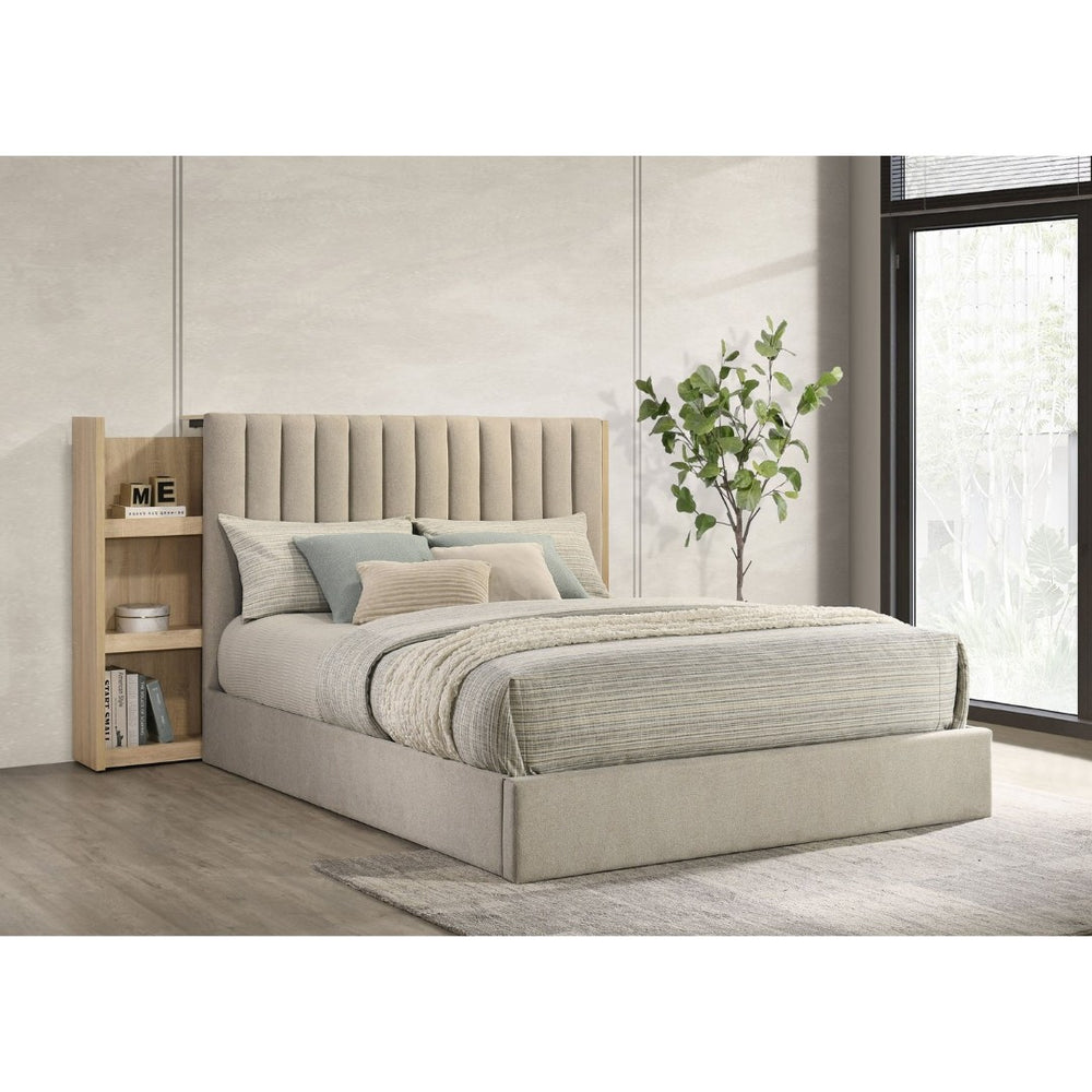 English Elm Merritt Queen Platform Bed with Sliding Bookcase Panels and Tufted Oak Headboard B062S01907