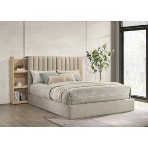 English Elm Merritt Queen Platform Bed with Sliding Bookcase Panels and Tufted Oak Headboard B062S01907