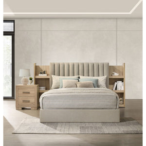 English Elm Merritt Queen Platform Bed with Sliding Bookcase Panels and Tufted Oak Headboard B062S01907