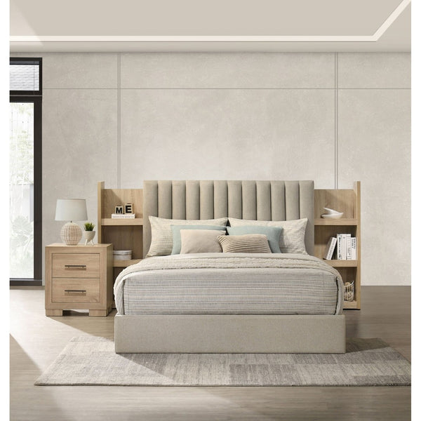 English Elm Merritt Queen Platform Bed with Sliding Bookcase Panels and Tufted Oak Headboard B062S01907