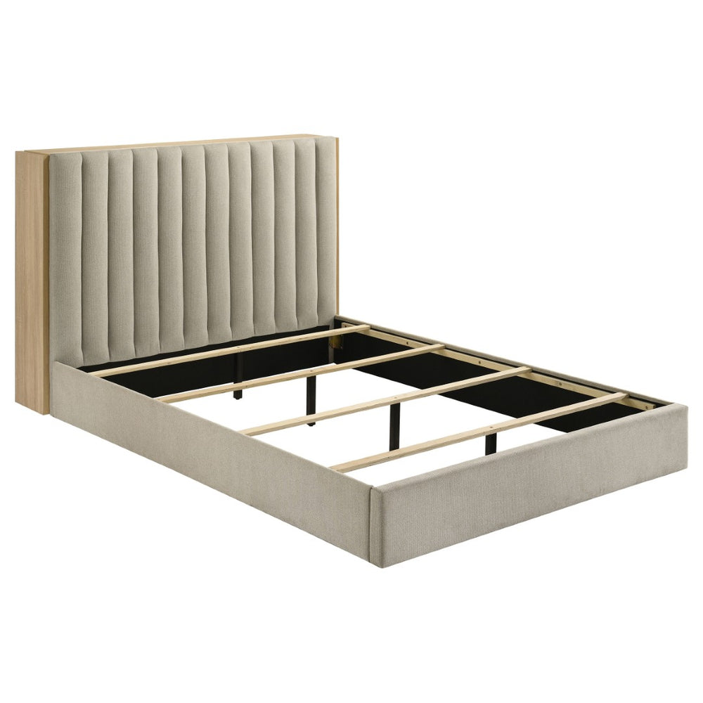 English Elm Merritt Queen Platform Bed with Sliding Bookcase Panels and Tufted Oak Headboard B062S01907