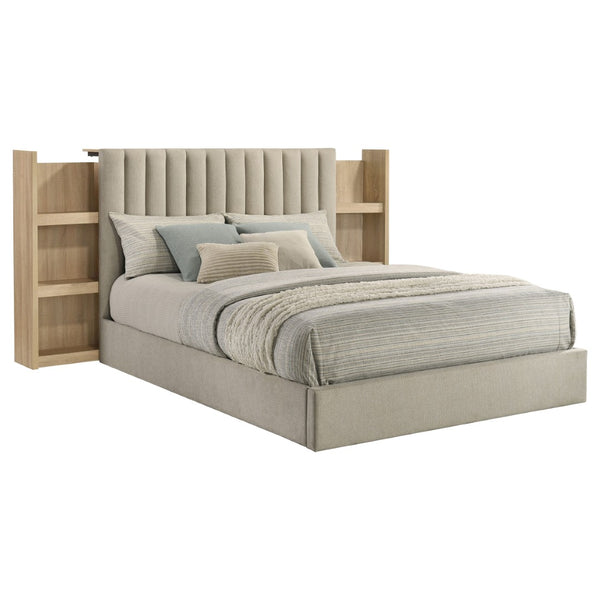 English Elm Merritt Queen Platform Bed with Sliding Bookcase Panels and Tufted Oak Headboard B062S01907