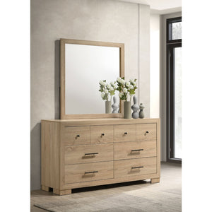 English Elm Merritt Six Drawer Dresser with Wall Mirror Light Oak Finish and Nickel Hardware B062S01908