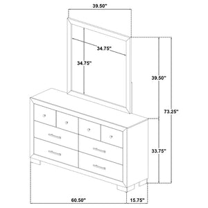 English Elm Merritt Six Drawer Dresser with Wall Mirror Light Oak Finish and Nickel Hardware B062S01908