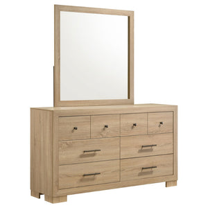 English Elm Merritt Six Drawer Dresser with Wall Mirror Light Oak Finish and Nickel Hardware B062S01908