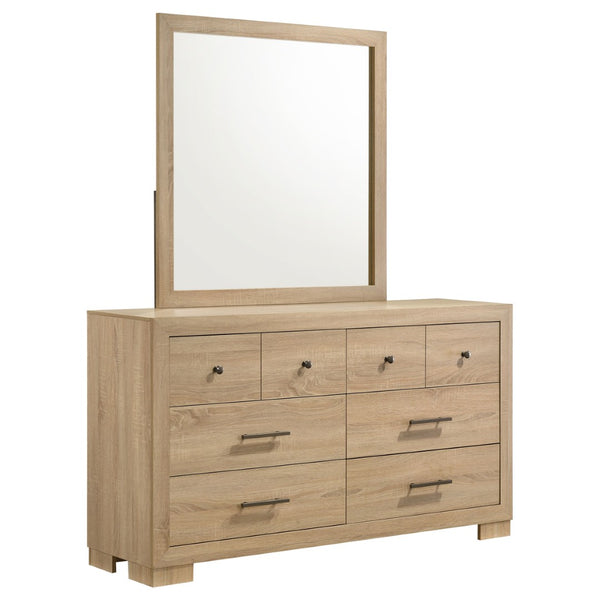 English Elm Merritt Six Drawer Dresser with Wall Mirror Light Oak Finish and Nickel Hardware B062S01908