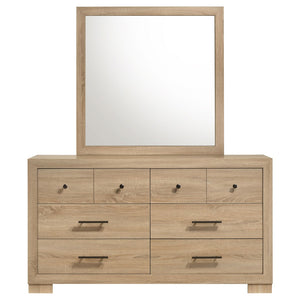 English Elm Merritt Six Drawer Dresser with Wall Mirror Light Oak Finish and Nickel Hardware B062S01908