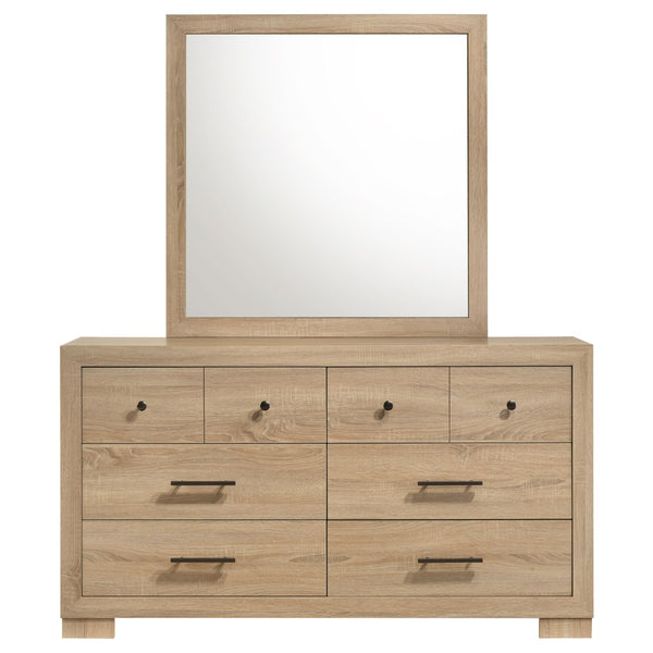 English Elm Merritt Six Drawer Dresser with Wall Mirror Light Oak Finish and Nickel Hardware B062S01908