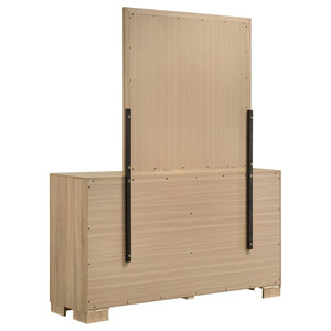 English Elm Merritt Six Drawer Dresser with Wall Mirror Light Oak Finish and Nickel Hardware B062S01908