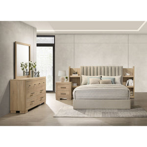 English Elm Merritt Queen Bedroom Set with Tufted Headboard Bookcase Storage and Oak Finish B062S01909