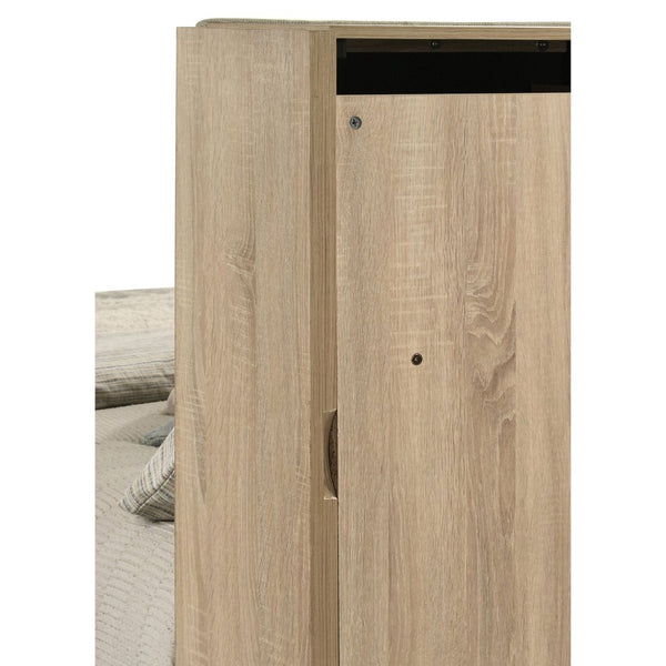 English Elm Merritt Queen Bedroom Set with Tufted Headboard Bookcase Storage and Oak Finish B062S01909