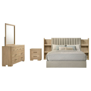 English Elm Merritt Queen Bedroom Set with Tufted Headboard Bookcase Storage and Oak Finish B062S01909