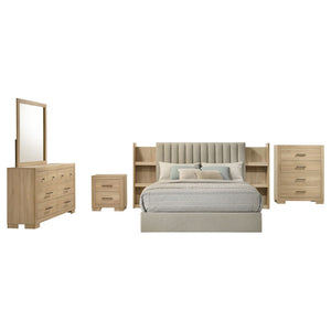 English Elm Merritt Queen Bedroom Set Five Piece Light Oak Channel Tufted Headboard Modern Suite B062S01910
